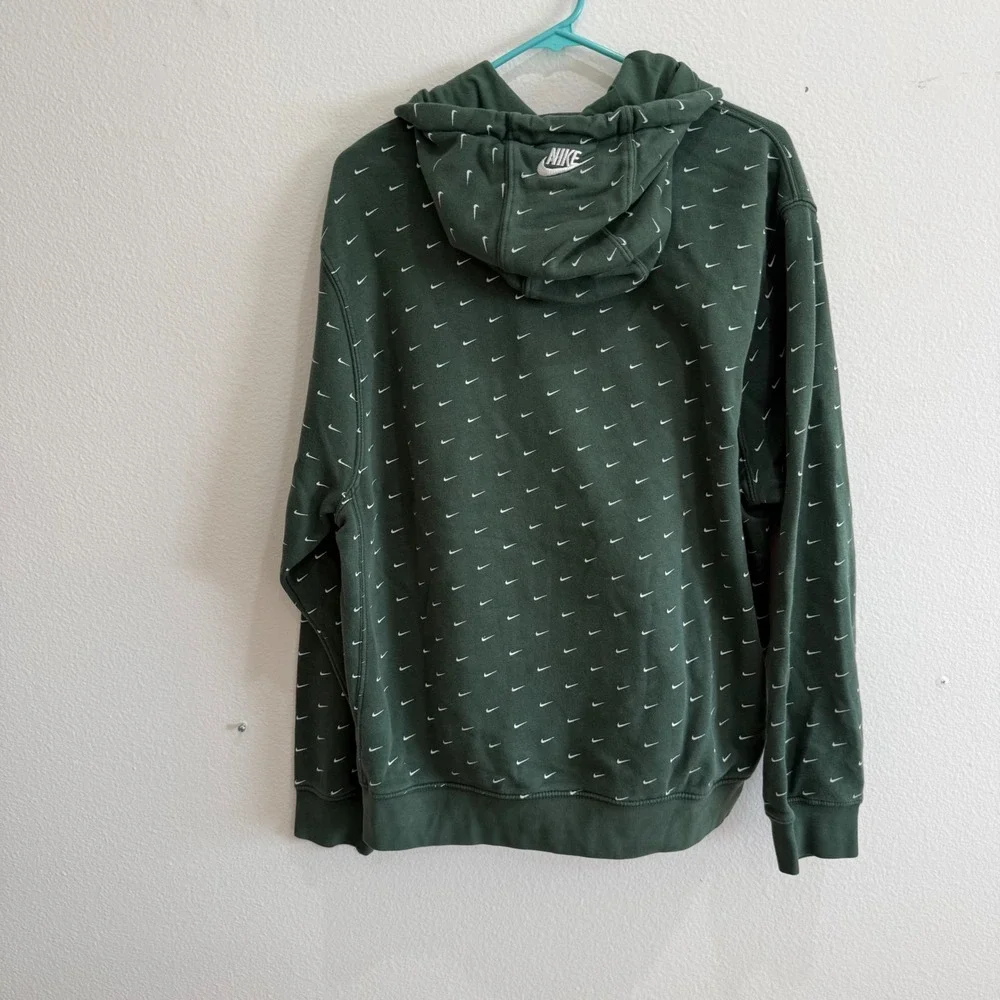 Nike Sportswear Club Fleece Hoodie Forest Green All Over Mini Swoosh Mens XL